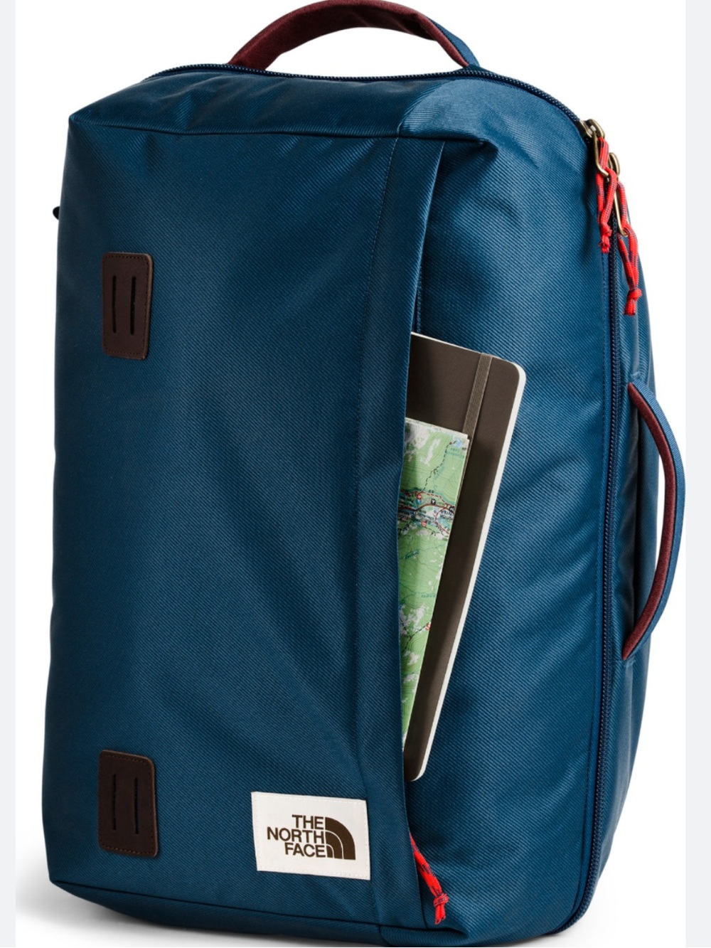 The North Face Travel Duffel Blue Backpack with Red Accents